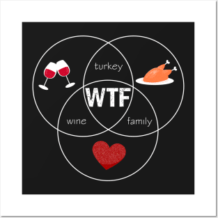 WTF Wine Turkey Family Funny Thanksgiving Dinner Party Shirt Posters and Art